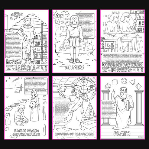 Brilliant Minds Colouring In Series cover: Ancient Egyptian Pioneers, all six printable A4 pages