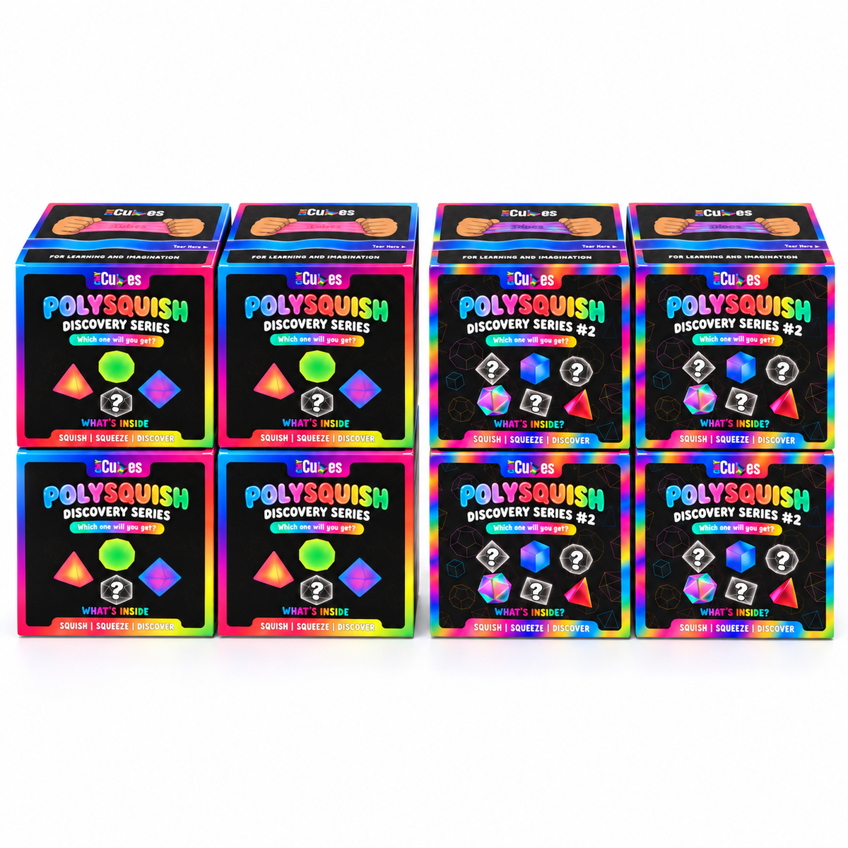 Four PolySquish Discovery Series #1 boxes and four Discovery Series #2 boxes