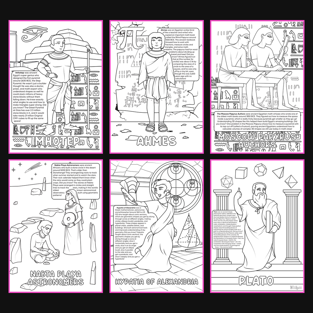 Brilliant Minds Colouring In Series cover: Ancient Egyptian Pioneers, all six printable A4 pages