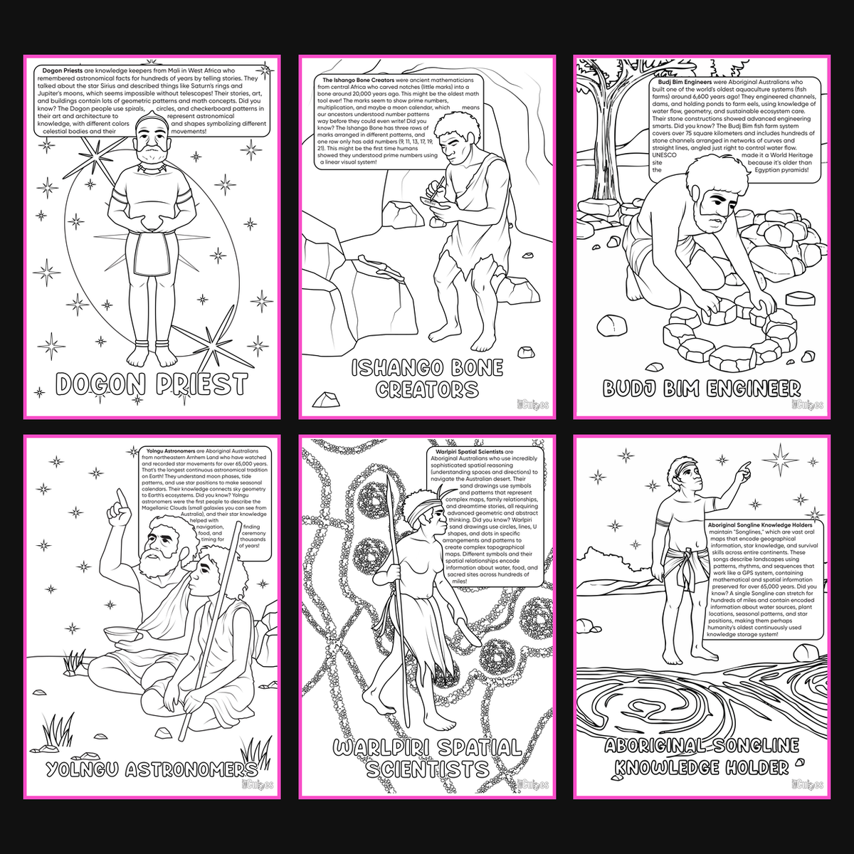 Brilliant Minds Colouring In Series cover: Ancient African Knowledge Keepers, all six printable A4 pages