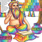 Pingala colouring page from the Brilliant Minds Ancient Indian Scholars book, shown coloured in