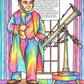 Carl Friedrich Gauss colouring page from the Brilliant Minds Modern Mathematical Pioneers book, shown coloured in