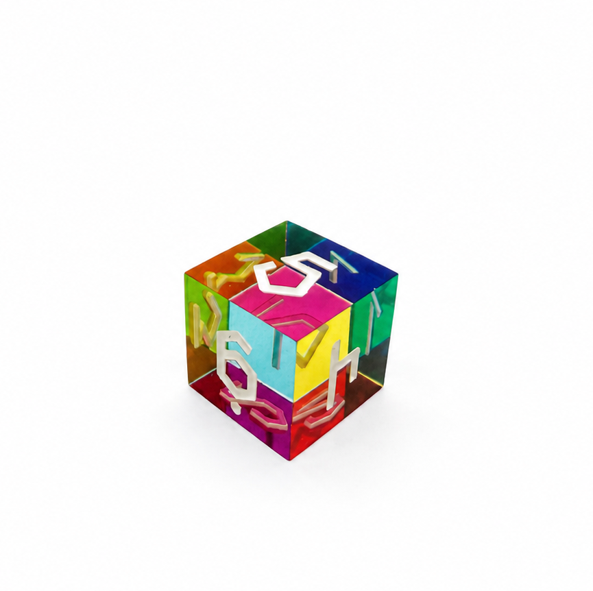 Translucent CMY Cubes six sided d6 die mixing cyan, magenta, and yellow