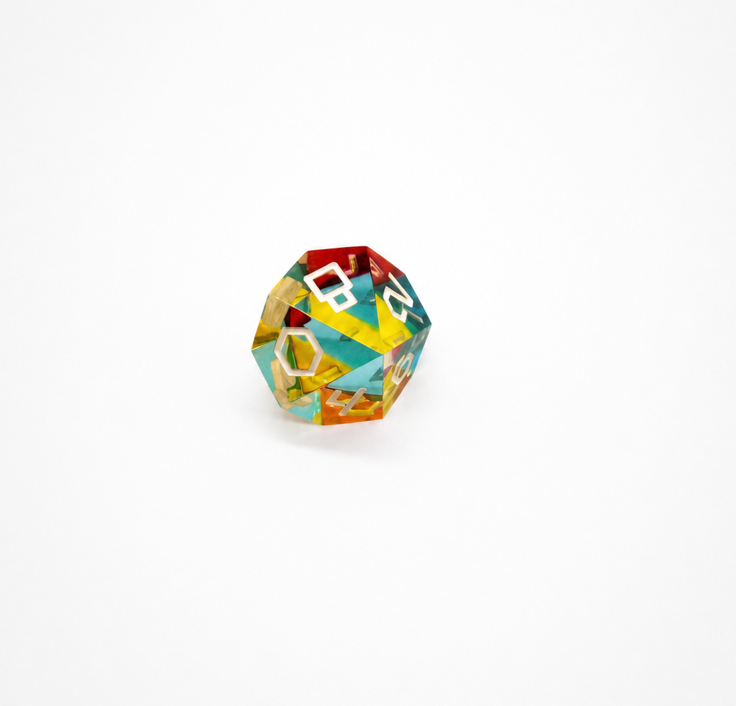 Translucent CMY Cubes ten sided d10 die from the Septem Aleae set