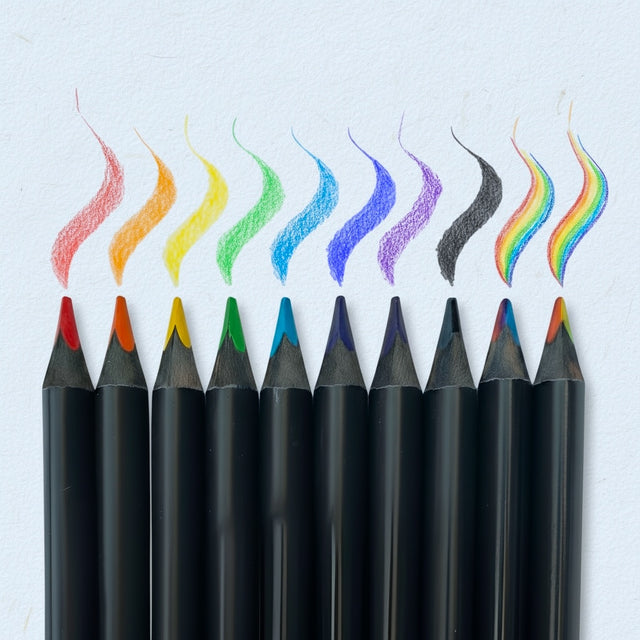Prism Pencils drawing a rainbow multicore stroke